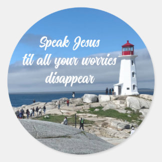 Speak Jesus No Worries Lighthouse Round Sticker