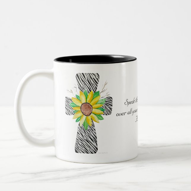 Speak Jesus Zebra Print Cross Two-Tone Coffee Mug (Left)