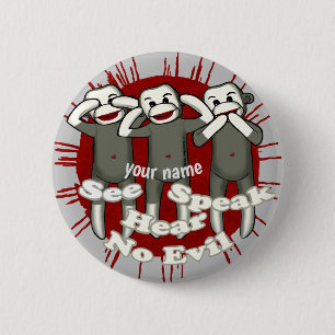 Speak No Evil Sock Monkeys button