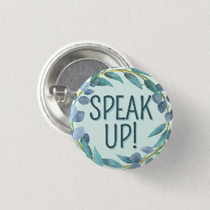 Speak Up Blue Leaves Hard of Hearing Button