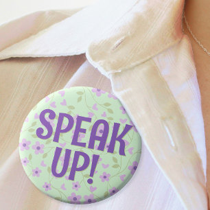 Speak Up Cute Purple Floral Hard of Hearing Button