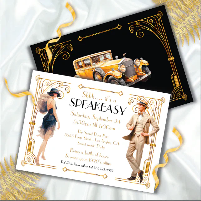 Speakeasy Flapper Great Gatsby Art Deco Party Invitation | Zazzle