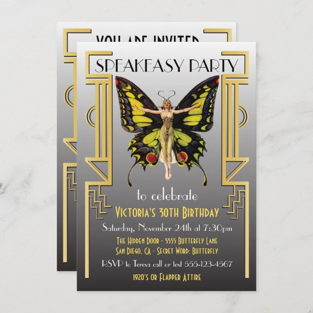 Speakeasy Flapper Great Gatsby Party Invitation (Front/Back)