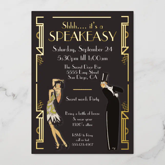 Speakeasy Flapper Party Foil Invitation | Zazzle