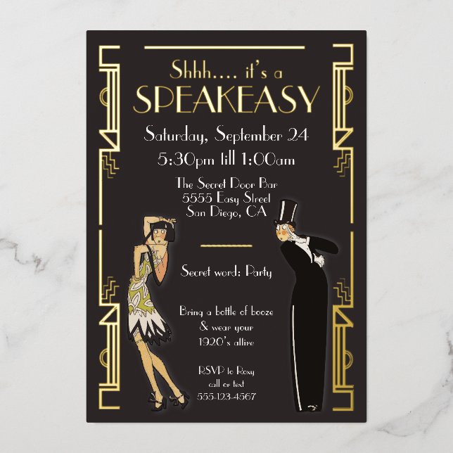 Speakeasy Flapper  Party Foil Invitation (Front)
