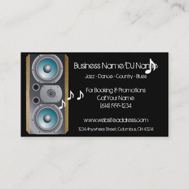 Speaker Music Notes (Music or DJ) Business Cards (Front)