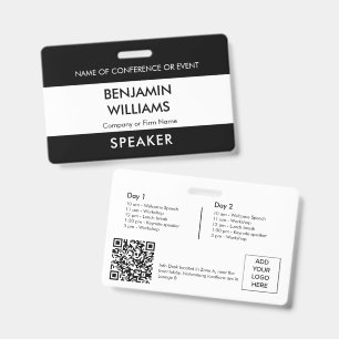 Speaker Name Badge QR Black White Logo ID Event