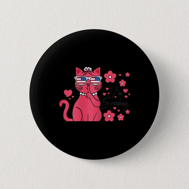 Speaking Kamala Harris Funny Pink Cat Kamala 2024  Button (Front)