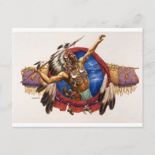 Spear Warrior Native American Postcard