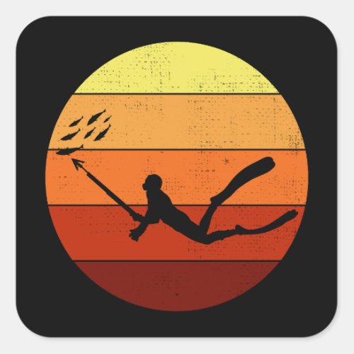 Spearfishing Deep Sea Fishing Retro Vintage Sunset Square Sticker