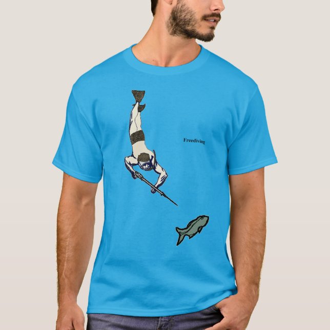 Spearfishing Freediving Diver with Speargun & Fish T-Shirt (Front)