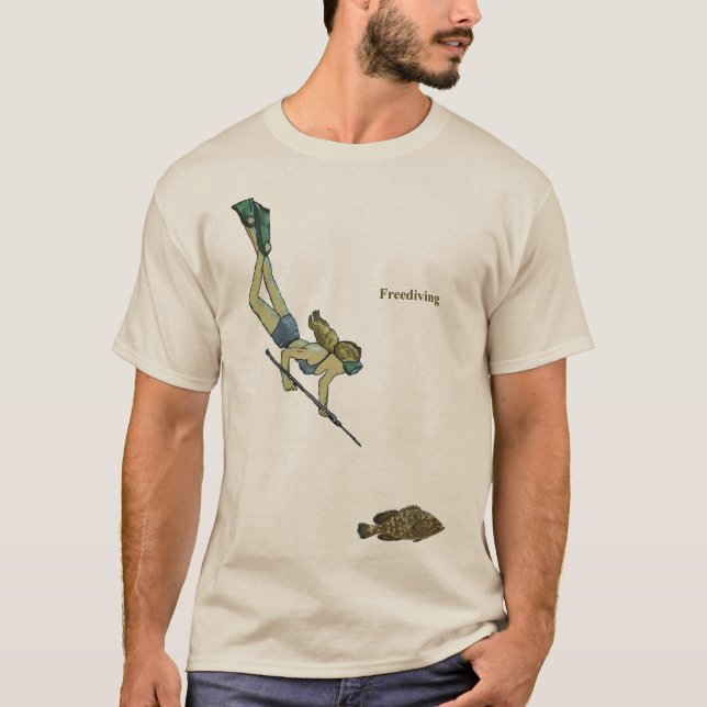 Spearfishing Freediving Woman Diver with a Fish T-Shirt (Front)