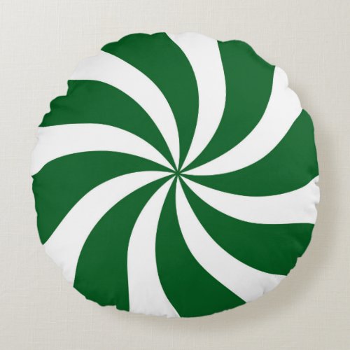 Spearmint Candy Swirl Green and White Round Pillow