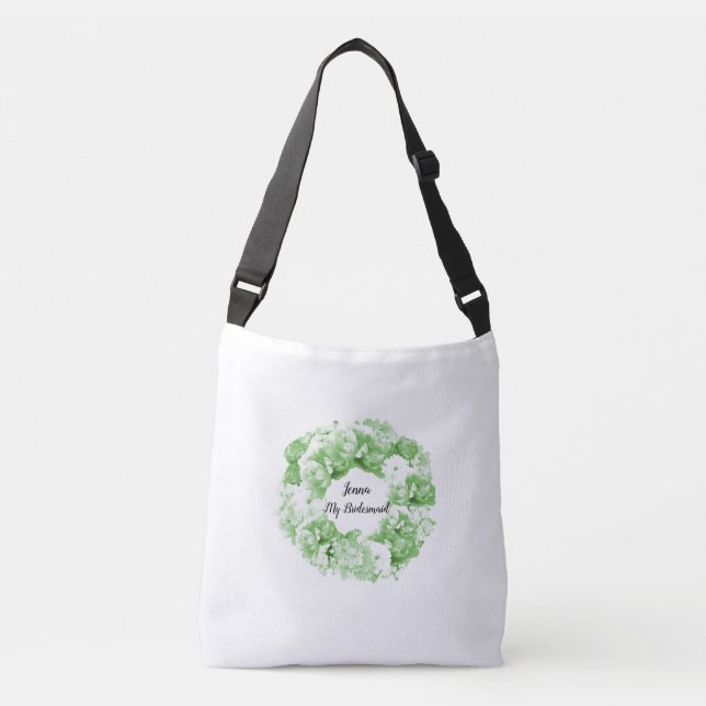Spearmint Green Floral Wreath Bridesmaid Tote Bag (Front)