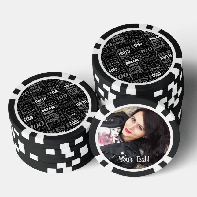 Special 100th Birthday Party Photo Monogram Poker Chips (Stack)