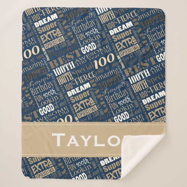 Special 100th Birthday Party Photo Monogram Sherpa Blanket (Front)