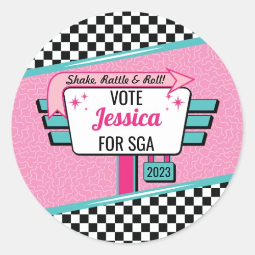 Special 1950s Retro Diner Pink  Teal Sock Hop Classic Round Sticker