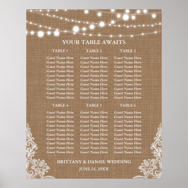 Special 1 - Burlap Lights Seating Chart Poster (Front)