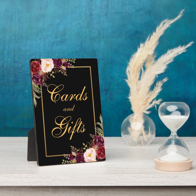 Special 2- 5x7 Burgundy Black Wedding Cards Gifts Plaque (Side)