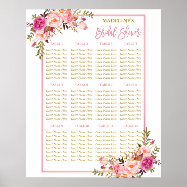 Special 2 - Pink Blush Floral Gold Seating Chart (Front)