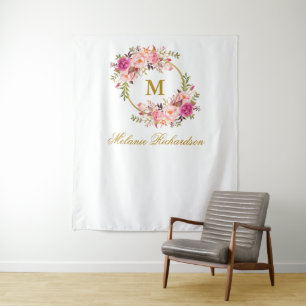 Special 2 - Watercolor Pink Floral Gold Tapestry