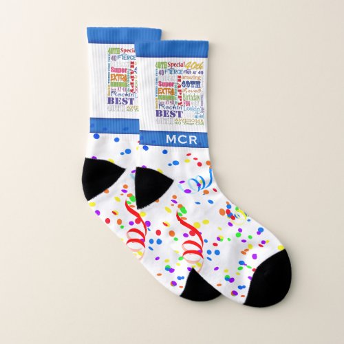 Special 40th Birthday Party Photo Monogram Socks