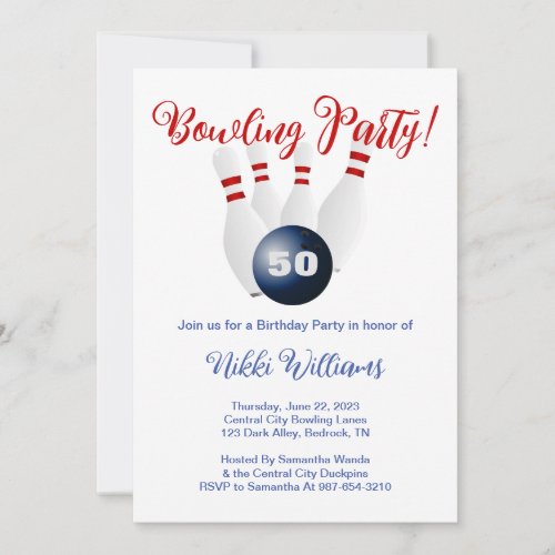 Special 50th Birthday Invitation _ Bowling Party