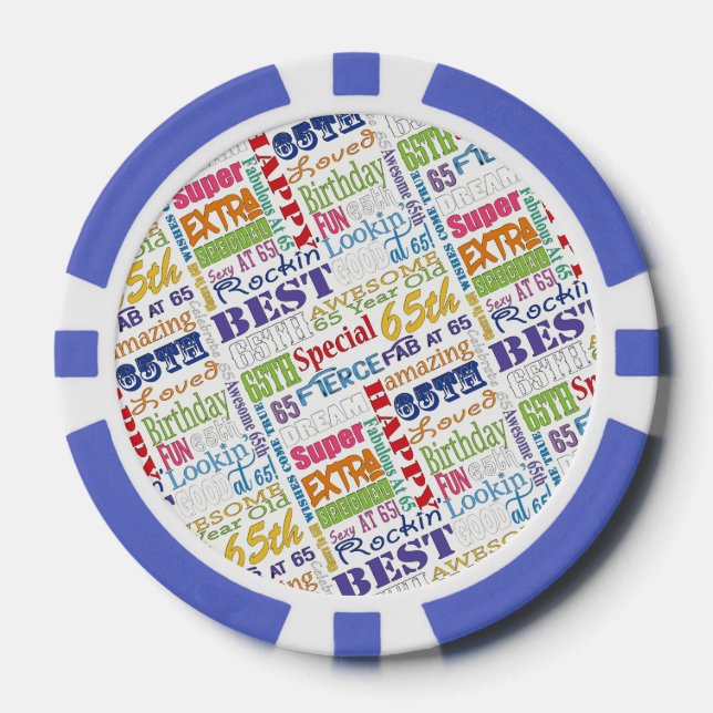 Special 65th Birthday Party Personalized Monogram Poker Chips (Front)