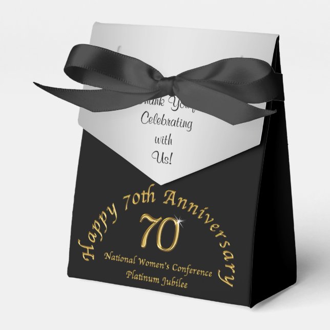 Special 70th Anniversary Favor Box, Black, Gold Boxes (Front Side)