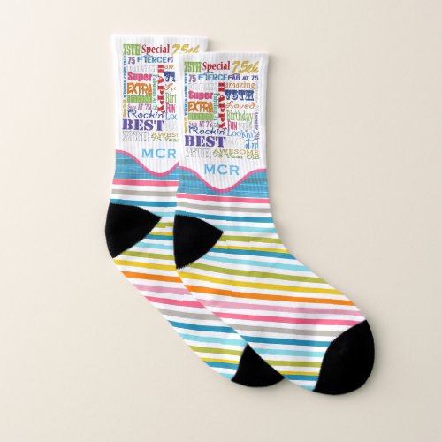 Special 75th Birthday Party Personalized Monogram Socks