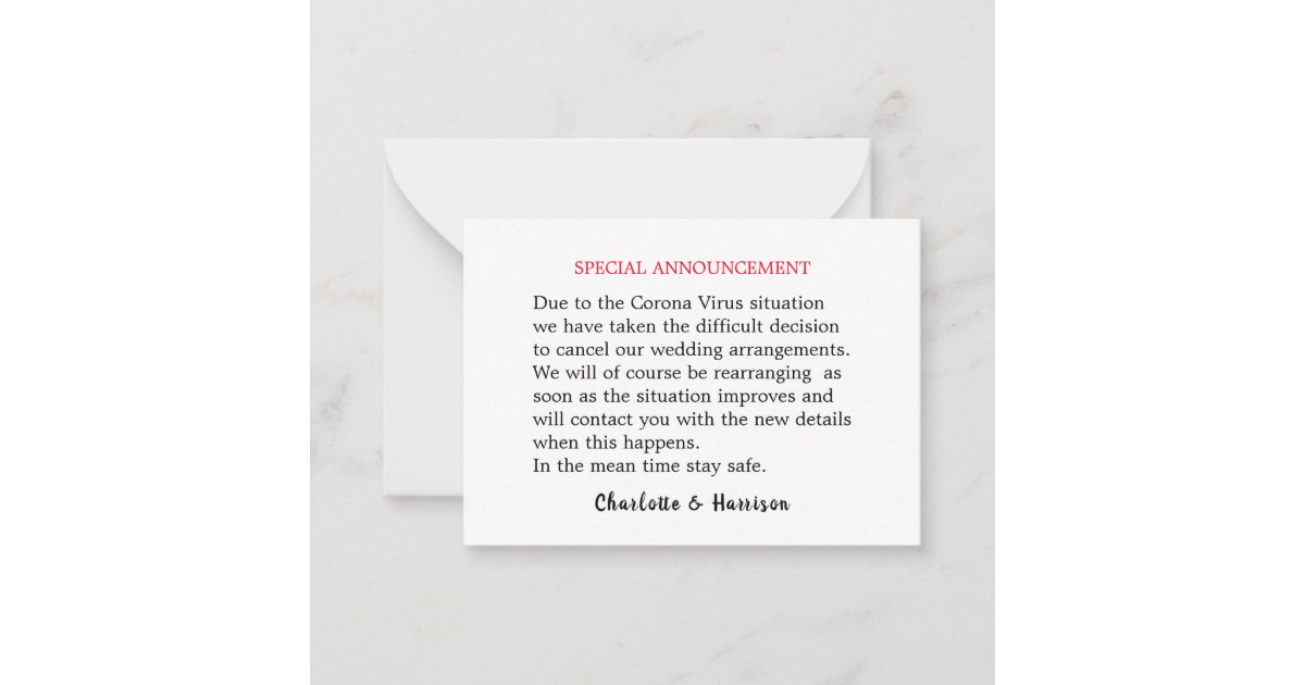 Special Announcement Wedding Postponed | Zazzle