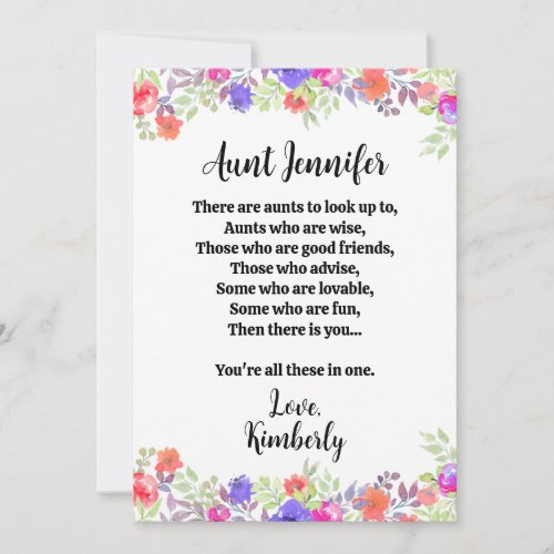 Special Aunt Birthday Occasion Holiday Card