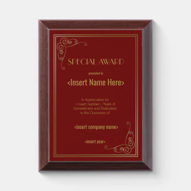 Special Award Plaque Zazzle