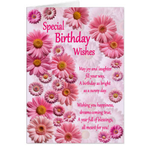 Special Birthday Wishes Pink Daisies Cards
