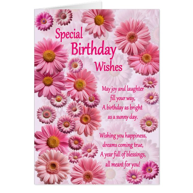 Special Birthday Wishes Pink Daisies Cards (Front)