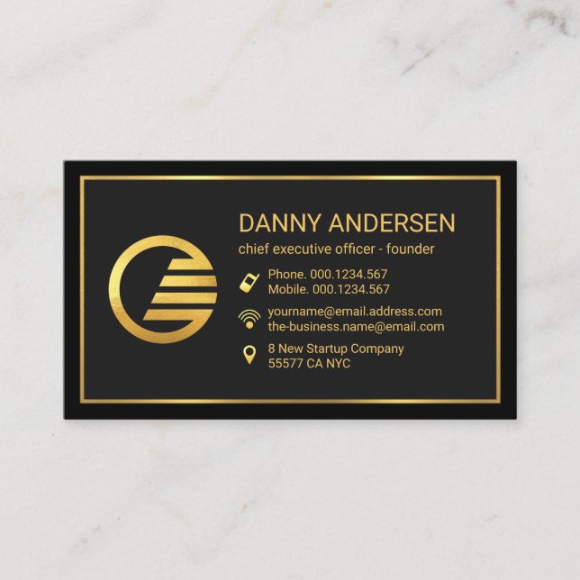 Special Black Grey Gold Frame CEO Business Card (Front)