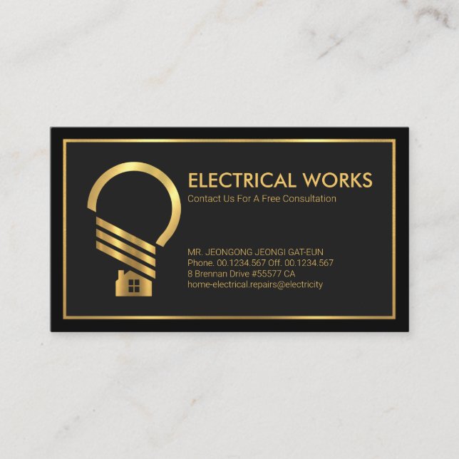 Special Black Grey Gold Frame Electrical Business Card (Front)