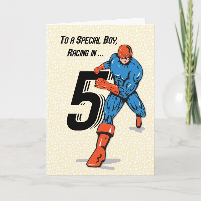 Special Boy 5th Birthday Superhero Card (Front)