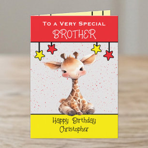 Special Brother giraffe kids red birthday Card