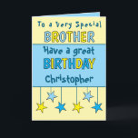 Special brother name blue birthday card<br><div class="desc">Celebrate your amazing brother with this vibrant birthday card! It’s the perfect way to let him know how special he is. Add a personal touch by including his name and a heartfelt birthday message to make his day extra memorable. This card is a great way to say, “Happy Birthday, Brother!”...</div>