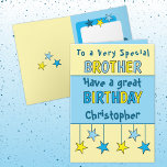 Special brother name blue birthday card<br><div class="desc">Celebrate your amazing brother with this vibrant birthday card! It’s the perfect way to let him know how special he is. Add a personal touch by including his name and a heartfelt birthday message to make his day extra memorable. This card is a great way to say, “Happy Birthday, Brother!”...</div>