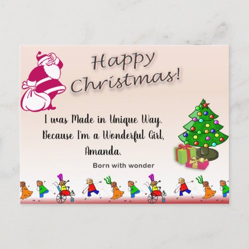 Special Child Quote BORN WITH WONDER Christmas Postcard