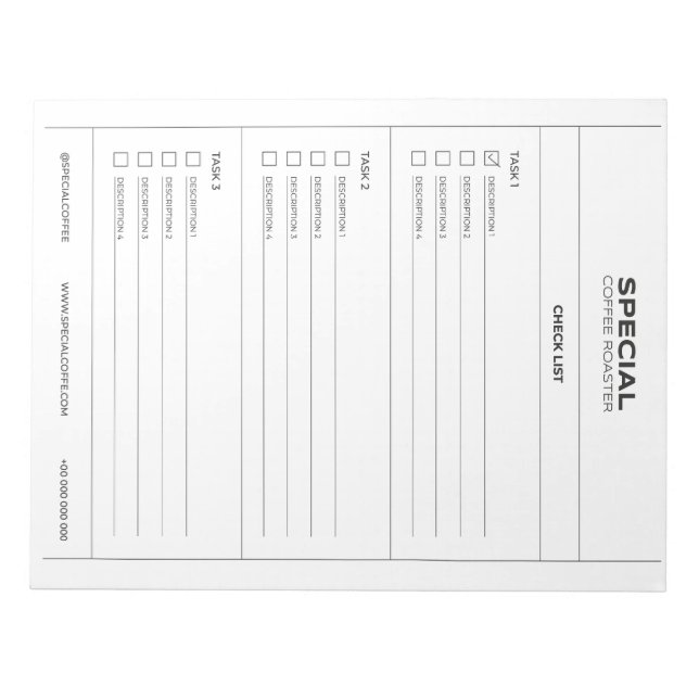 Special coffee roaster checklist notepad (Front)