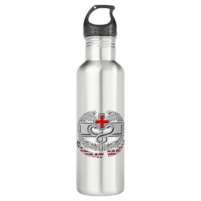 Special Combat Medic Badge Design Stainless Steel Water Bottle (Front)