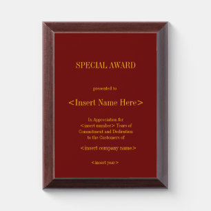 Special Commitment and Dedication Award Plaque