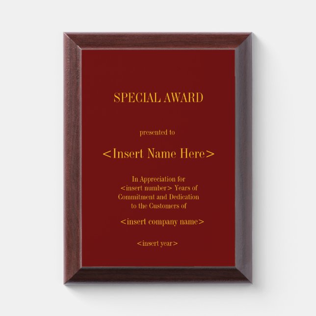 Special Commitment and Dedication Award Plaque (Vertical)
