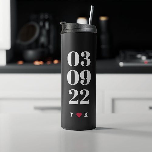 Special Date  Custom Date 4 Photo Collage Black Thermal Tumbler