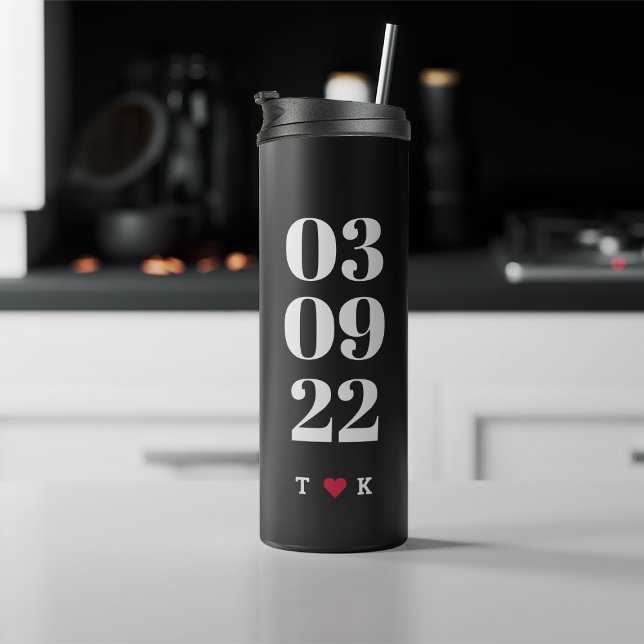 Special Date | Custom Date 4 Photo Collage Black Thermal Tumbler (Creator Uploaded)