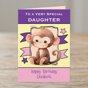 Special Daughter monkey kids purple birthday Card