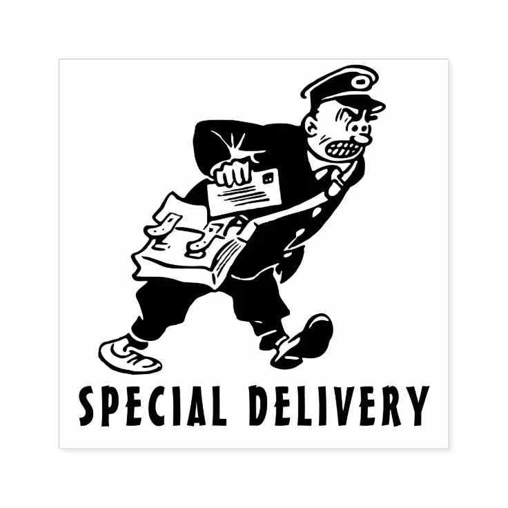 Special Delivery angry postman cartoon Rubber Stamp | Zazzle Special Delivery angry postman cartoon Rubber Stamp | Zazzle